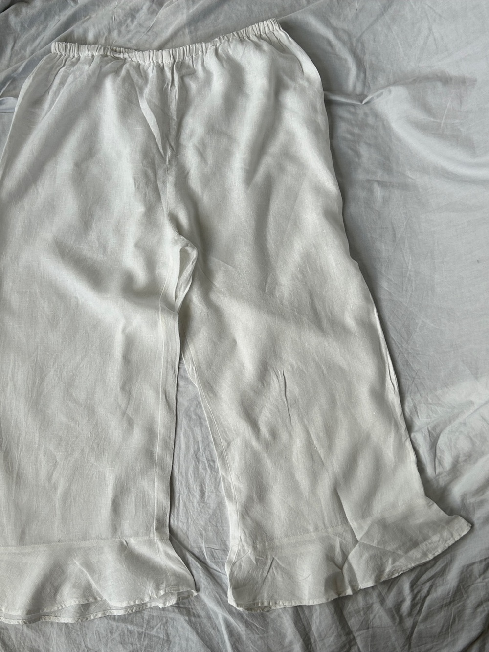 FLAX 100% white linen trousers wide leg cropped women’s size L - Picture 9 of 9